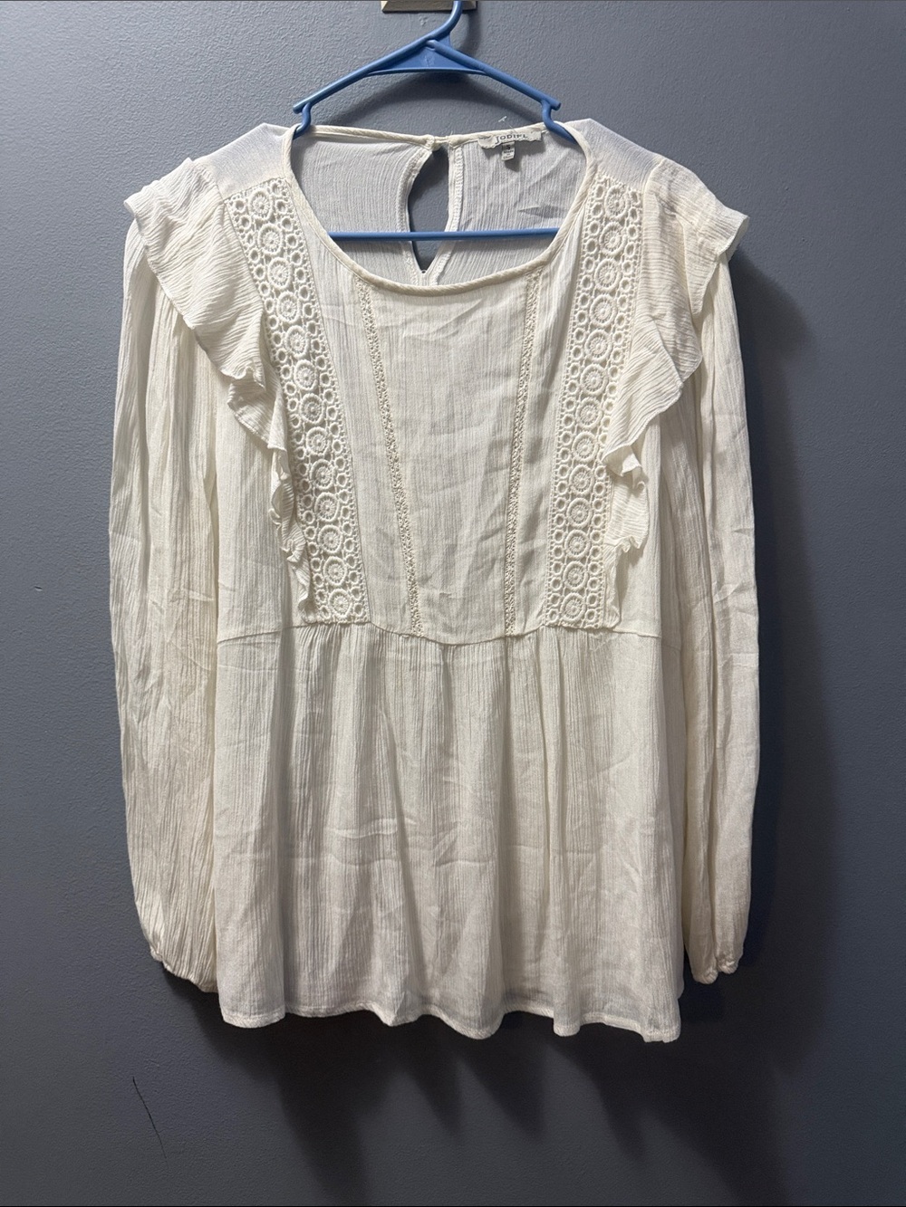JODIFL Ivory Lace-Trim Peasant Blouse